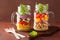 Healthy vegetable chickpea salad in mason jar