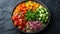 Healthy vegetable quinoa salad on a dark plate