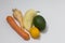 Healthy vegetables carrot, parsley, paprika, lemon, avocado on a white background