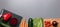 Healthy vegetables on a gray background with copy space. Banner Online shop concept