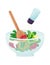 Healthy vegetarian bowl vegetable, organic farm growing tomato, green salad leaf and sweet paprika flat vector