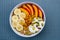 Healthy Vegetarian Breakfast Bowl of Muesli Fruit and Nuts With Yogurt