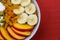 Healthy Vegetarian Breakfast Bowl of Muesli Fruit and Nuts With Yogurt