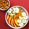 Healthy Vegetarian Breakfast Bowl of Muesli Fruit and Nuts With Yogurt