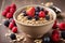Healthy vegetarian breakfast food Oatmeal porridge bowl and berry fruits