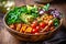 Healthy vegetarian Buddha bowl with fresh ingredients close up