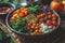 Healthy vegetarian Buddha bowl with fresh vegetable salad