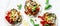 Healthy vegetarian food banner. Grilled vegetables and spicy crunchy chickpeas  tortillas on a light background, top view.Copy