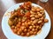 Healthy Vegetarian / Vegan High Protein Food Plate with Baked Beans, Chickpea and Traditional Turkish Olive Oil Okra Food in Plate
