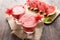 Healthy watermelon smoothie with of watermelon in star shape on