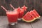 Healthy watermelon smoothie on a wood table