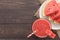 Healthy watermelon smoothie on a wood table