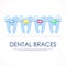 Healthy well-groomed teeth in braces. Dentistry and oral care