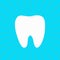 Healthy white tooth icon. Oral dental hygiene. Children teeth care. Whitening Blue sunburst starburst background with ray of light