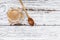 Healthy whole wheat sourdough starter over a white wood background