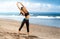 Healthy woman doing exercising on the beach