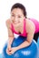 Healthy woman - girl smiling and leaning fitness ball isolated o