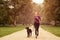 Healthy Woman Jogging in the Park with her Dog