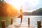 Healthy woman practicing yoga on the bridge