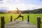 Healthy woman practicing yoga on the bridge in the nature