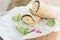 A healthy wrap with turkey, greens and cheese made