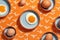 healthy yellow food easter egg texture pattern breakfast chicken background white. Generative AI.