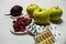 Healty Food Green Apples , Raspberries and Beet Against Drugs