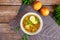 Healty vegetable soup with egg and crusty rolls