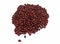 Heap of bulk azuki beans on white background. Close up of red beans or bean sprouts. Small isolated seeds. Aerial view of Red