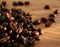 Heap of burnt brown arabica coffee beans