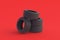 Heap of car rubber tyres on red background