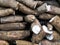 Heap of cassava roots stacked in a market. Traditional food in South America