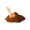 Heap of chocolate, cocoa powder on white background with wooden portion shovel