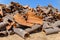Heap of cork tree bark as raw material