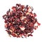 Heap of dried hibiscus petals isolated on white