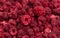 Heap of freeze dried raspberries close-up or dehydrated food background