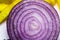 A heap of fresh sliced red onion rings. Image on