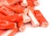 Heap of frozen crab stick, crabsticks, crab meat, crabmeat, surimi