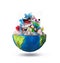 heap of garbage inside half of planet, earth. 3d illustration