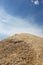 Heap of grains of oats against the blue sky