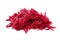 Heap of grated fresh red beet on background