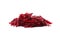 Heap of grated fresh red beet on white background