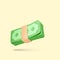 Heap of green dollar USA. 3D render stack of money. Wad of cash. Paper dollar banknote
