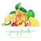 Heap of hand drawn watercolor fruits, banner template