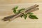 Heap of licorice roots and plant leaves