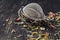 Heap of loose herbal tea on wooden table