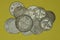 A heap of old rarity silver coins