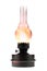 Ð¡heap old simple shabby gas lantern burning. Kerosine lamp