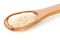 Heap of psyllium husk also called isabgol in wooden spoon over white background