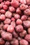 Heap of raw red potatoes in grocery bin